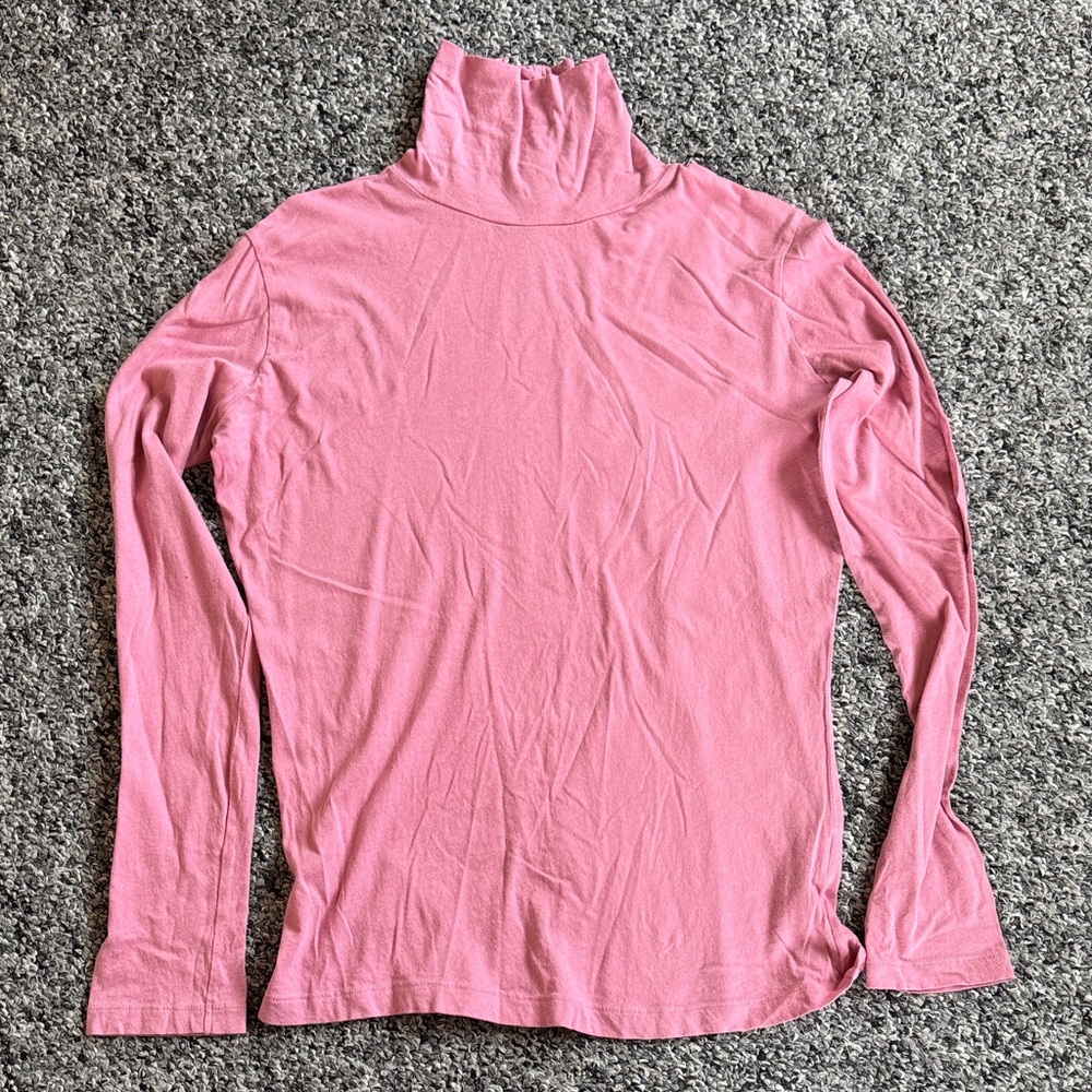 100% ORGANIC COTTON Women's Pink Turtleneck Long-Sleeve Top